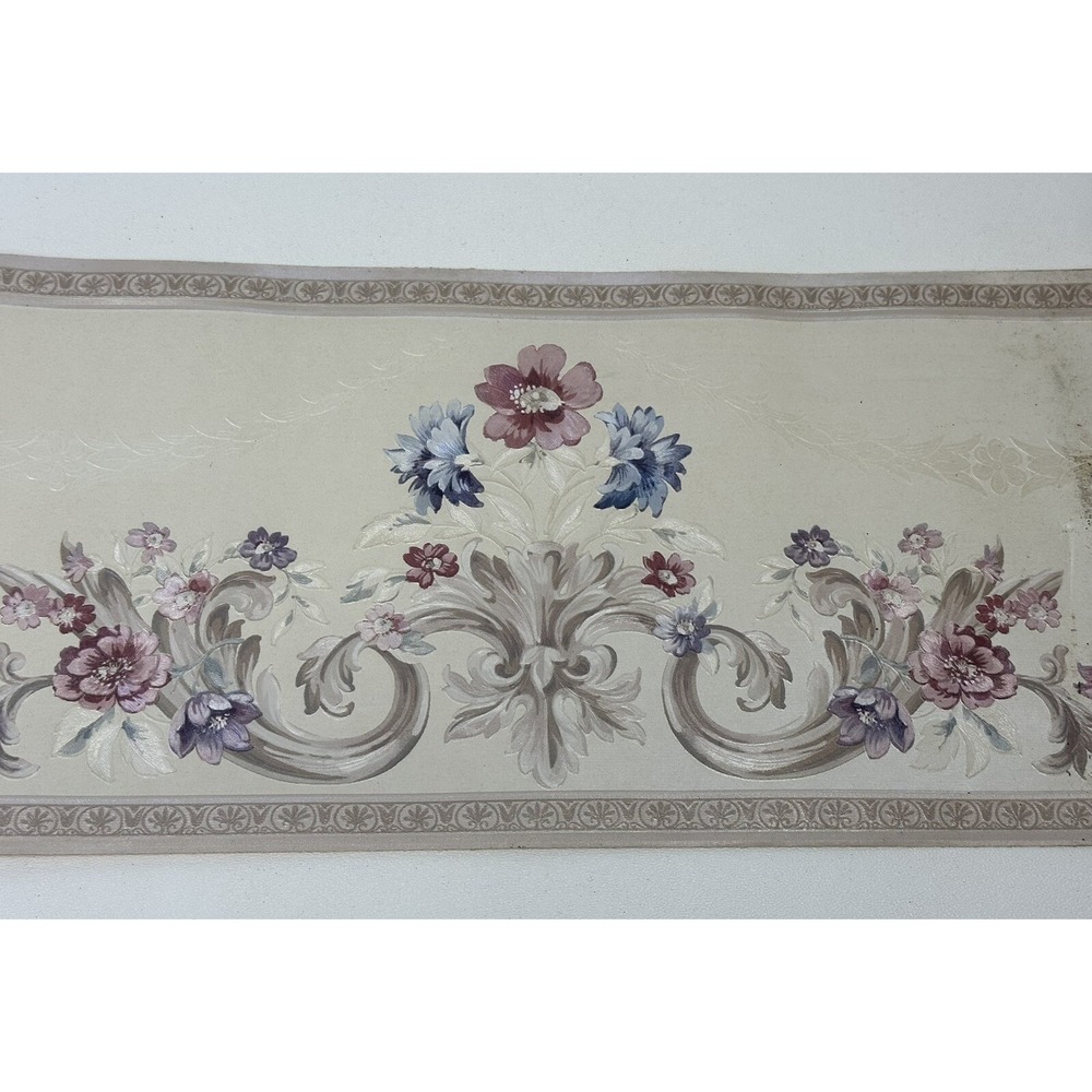 Vintage‎ 90s Mirage Textured Gilded Pastel Floral Vinyl Border 5 Rolls NOS